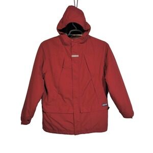 Lands End VINTAGE red hooded winter coat men size large pockets zippered front